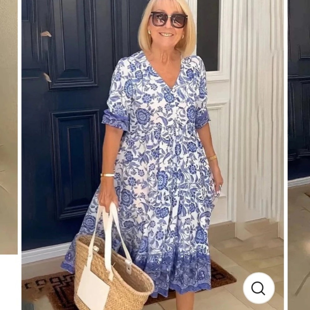 Floral Blue and White Dress